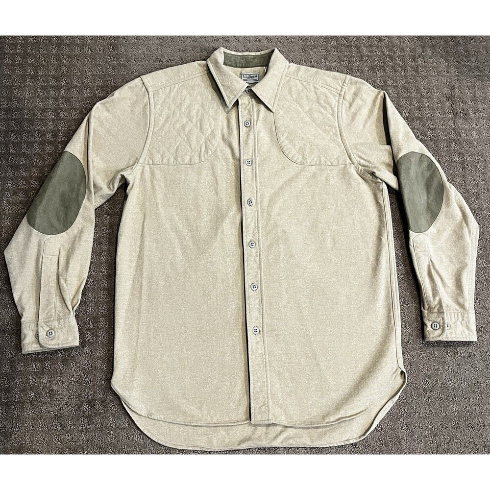 LL BEAN Shooting Shirt Mens Size M-Reg Outdoor Hunting Elbow Pad 100% Cotton